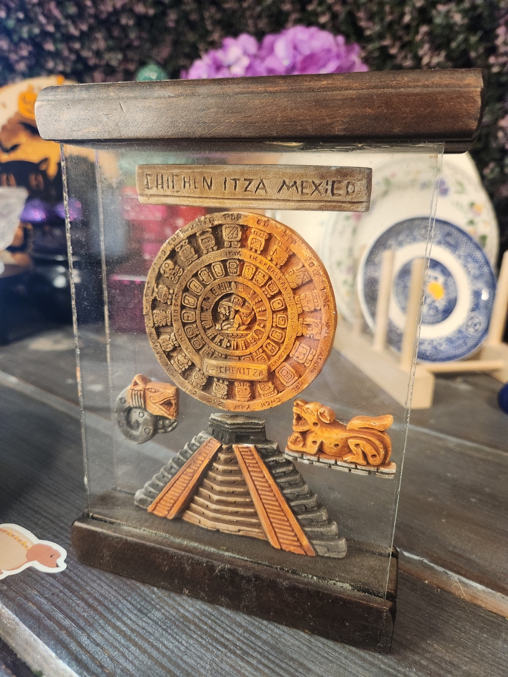 Chichen Itza Mexico Aztec Calendar Display Plaque - Brown/Gold